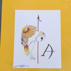 "Athena* Inspired. Yellow and Brown Bird Illustration Art Print 5x7